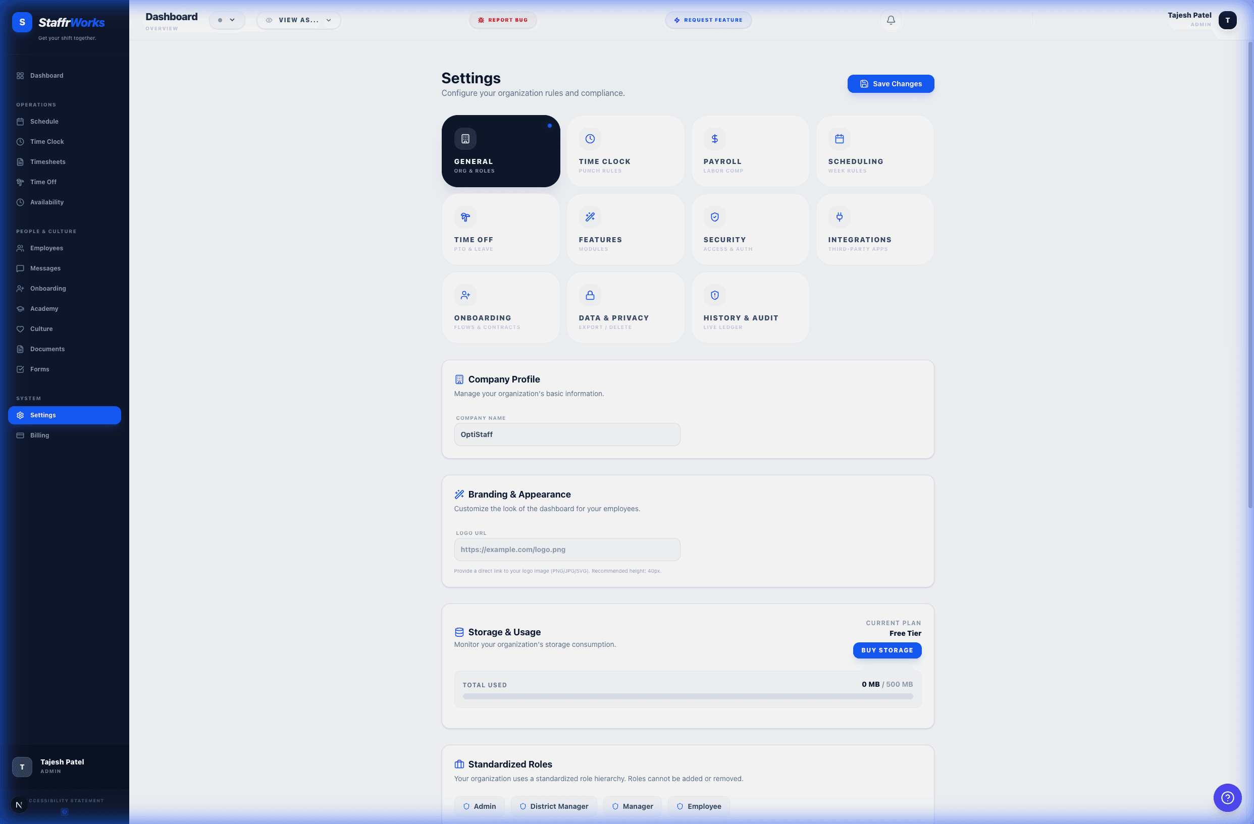 General Settings Screen