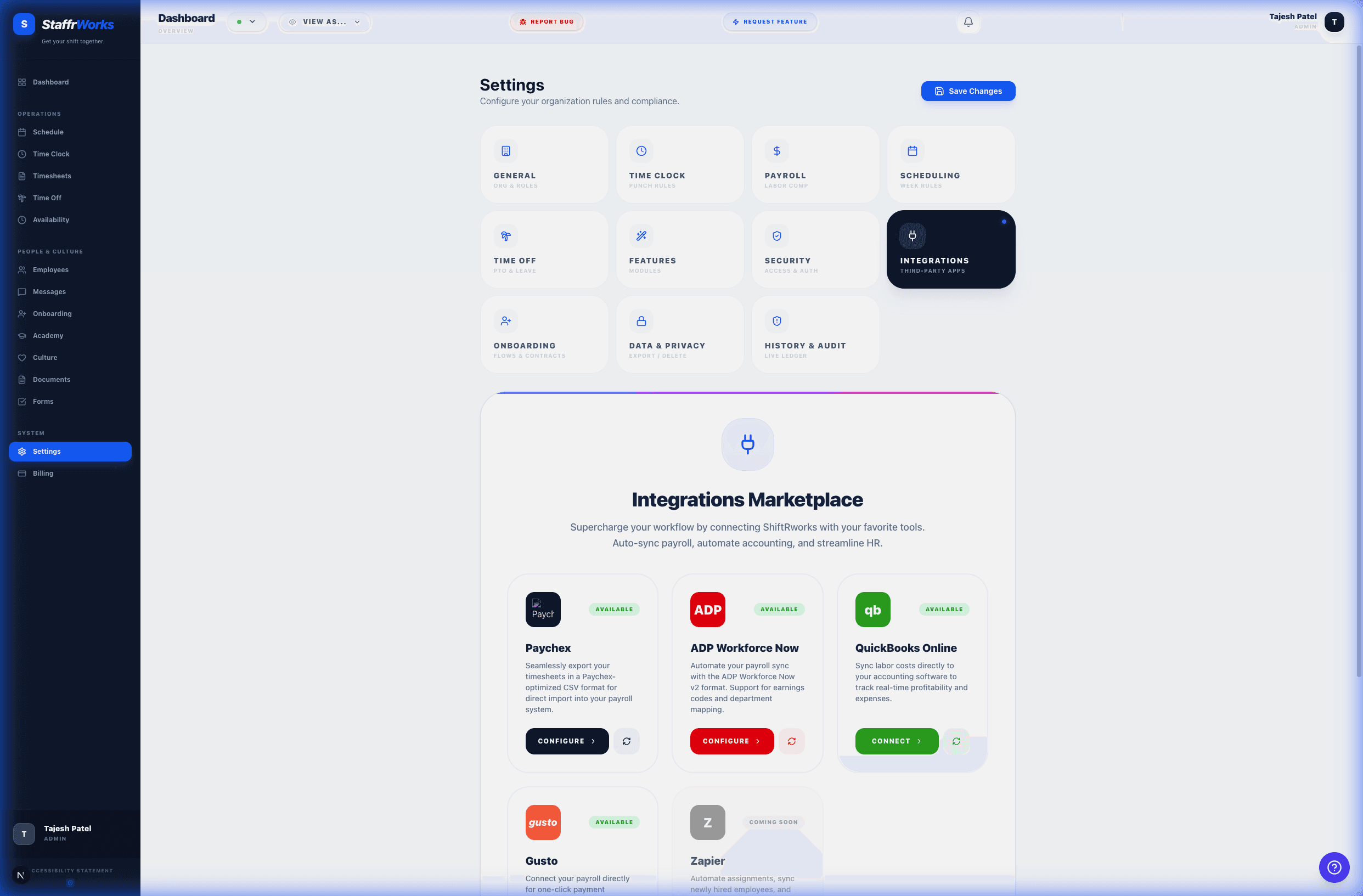 Integrations Settings